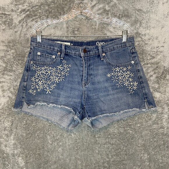 GAP 1969 Women Girly Boho Daisy Original Best Girlfriend Denim Cut Off Short 28 - Picture 1 of 12